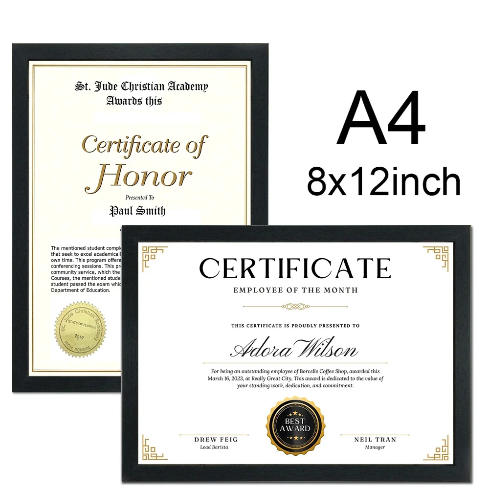 2/3/6pcs A4 8X12in Wood Picture Frame Black White Poster Photo Frame Honors Certificate Document Frame for Wall Hanging Desktop