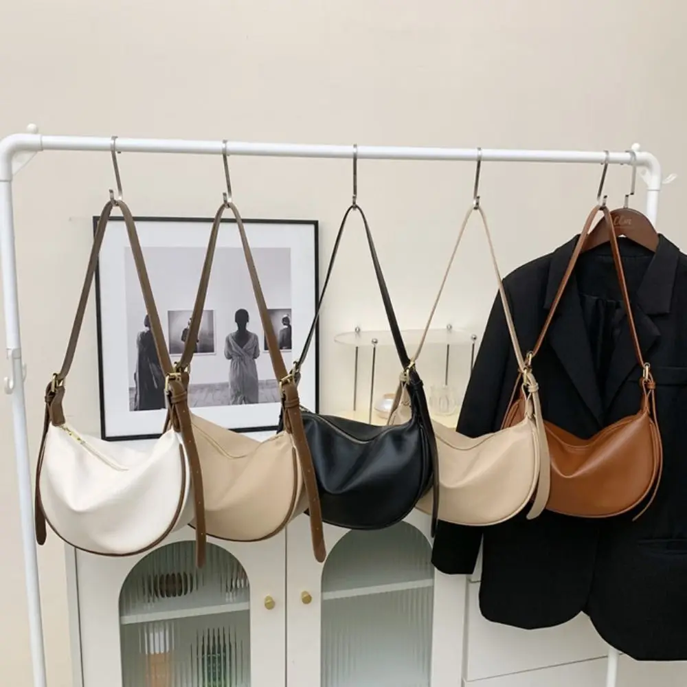 솔리드 컬러 빈티지 크로스바디 백 지퍼 한국 스타일 PU 가죽 숄더백 대용량 핸드백 언더암 덤플링 백