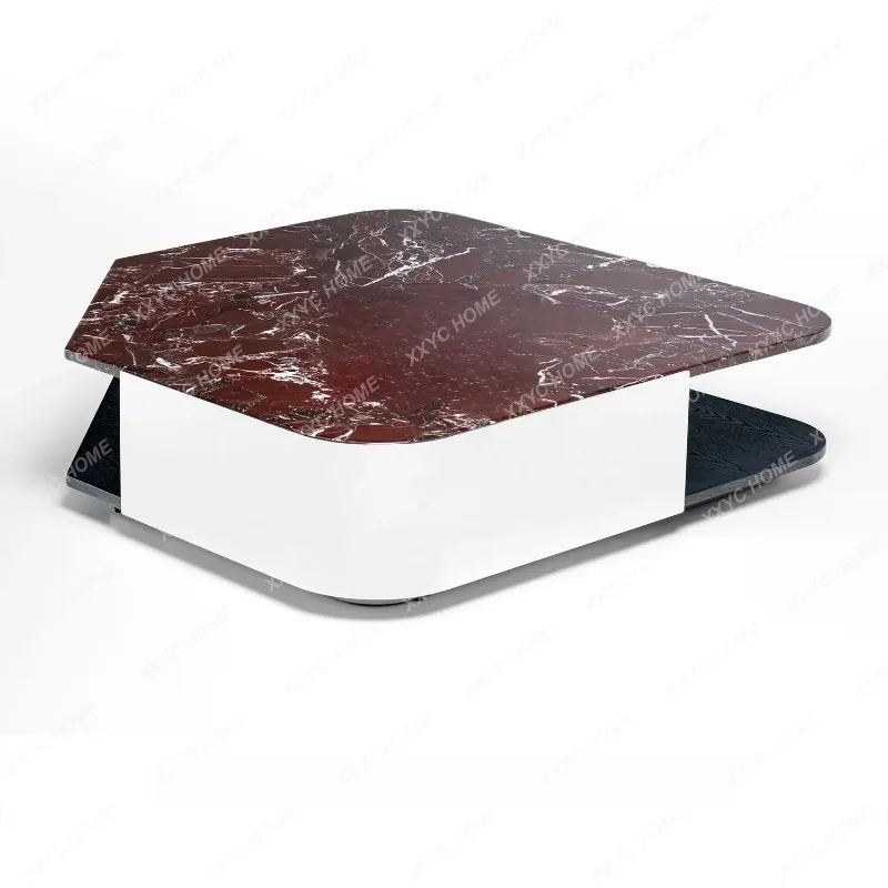 JYAX69 Luxury Stone Ziluo Red Luxury Stone Coffee Table  Minimalist Marble Geometric Combination Coffee Table