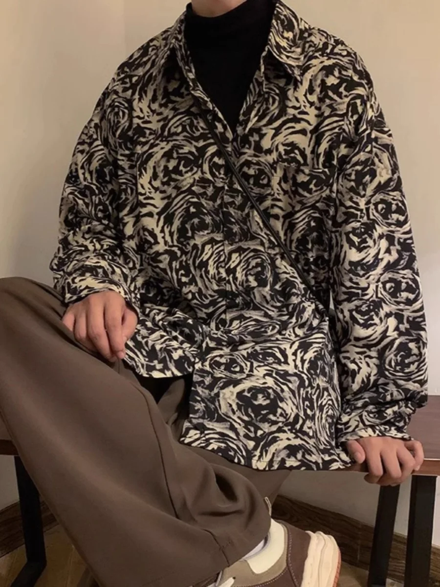 

Loose Men's American Retro Floral irt Special Large Size 300 Pou Autumn Winter Faionable Casual Long Sve irt