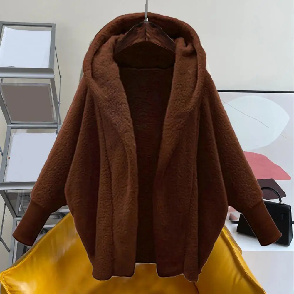 Casaco de inverno monocromático feminino com chapéu, cardigã, jaqueta