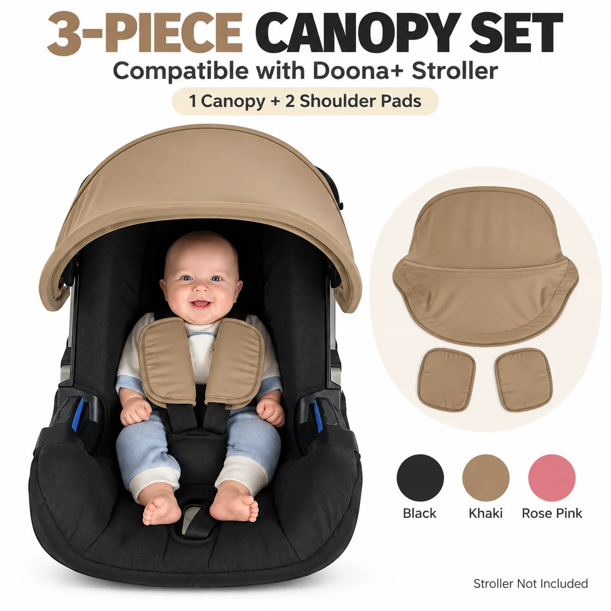 3-Piece Replacement Canopy & Shoulder Pads Compatible With Doona+ Car Seats And Strollers - Soft Fabric Thickened Design
