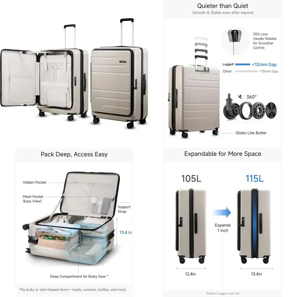 Maleta de carcasa dura expandible de policarbonato con ruedas giratorias y cerradura TSA, equipaje de viaje de gran capacidad