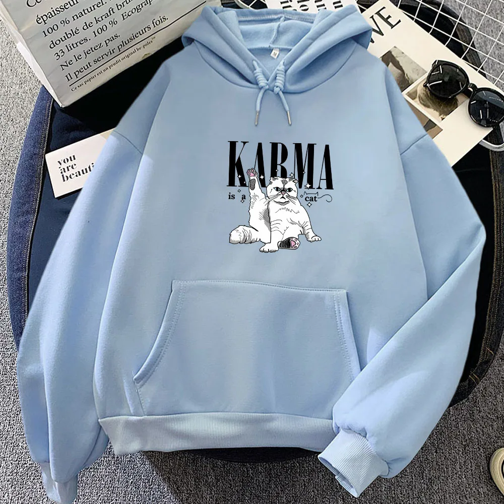 The Eras Tour Karma Is A Cat Oversize Sweatshirts Women Fashion Aesthetic Hoodies Anime Long Sleeve High Street Sportwear Unisex