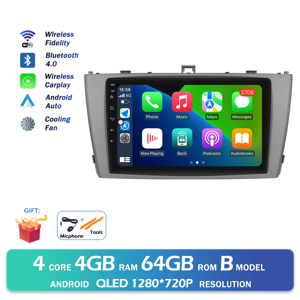 Android 16 QLED 2000*1200 P Voor Toyota Avensis T27 2008-2015 GPS Navigatie Multimedia Speler Auto draadloze CarPlay WIFI 4G