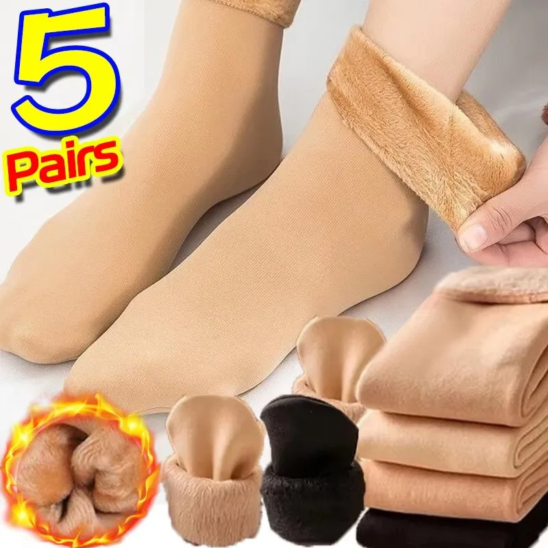 

4-10 пар термоносков, женские зимние теплые утепленные плюшевые короткие носки, кашемировые шерстяные носки, зимние бархатные ботинки, домашняя напольная одежда