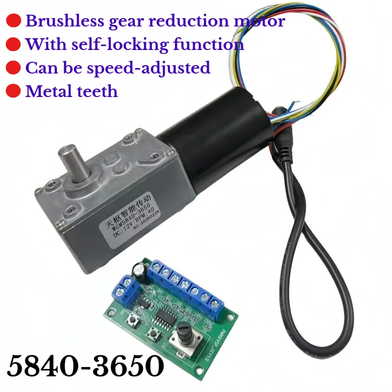 Turbine gear direct current reduction brushless motor, 12V/24V with self-locking, 5840-3650 with controller