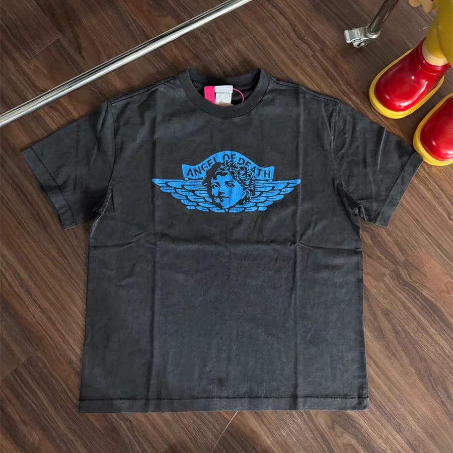 Washed SAINT Angel Blue Printed T Shirt Men Women Tee Tops T-Shirt