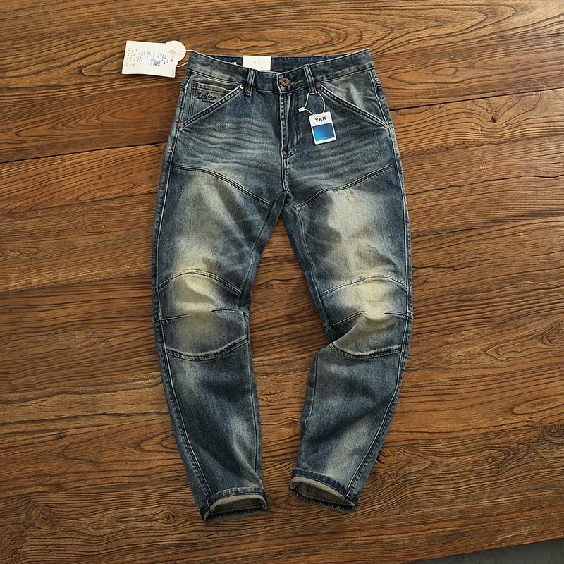 Jeans for men, distressed, washed, repaired, tall, trendy, retro, fashionable, casual, street denim pants