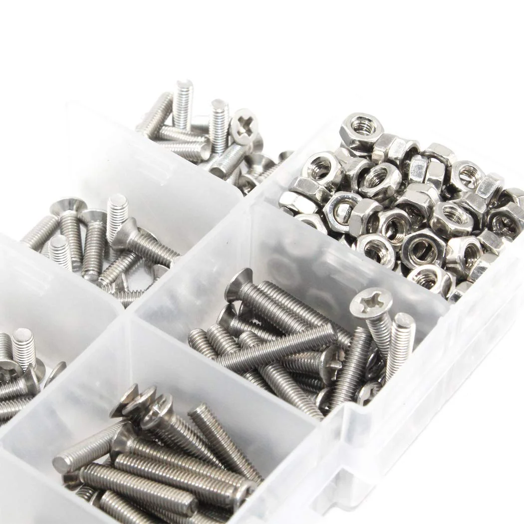 M3 Cross Recessed Countersunk Flat Head Screws Set 304 Stainless Steel Hex Socket Nut Assortment Kit Countersunk Screws 340pcs