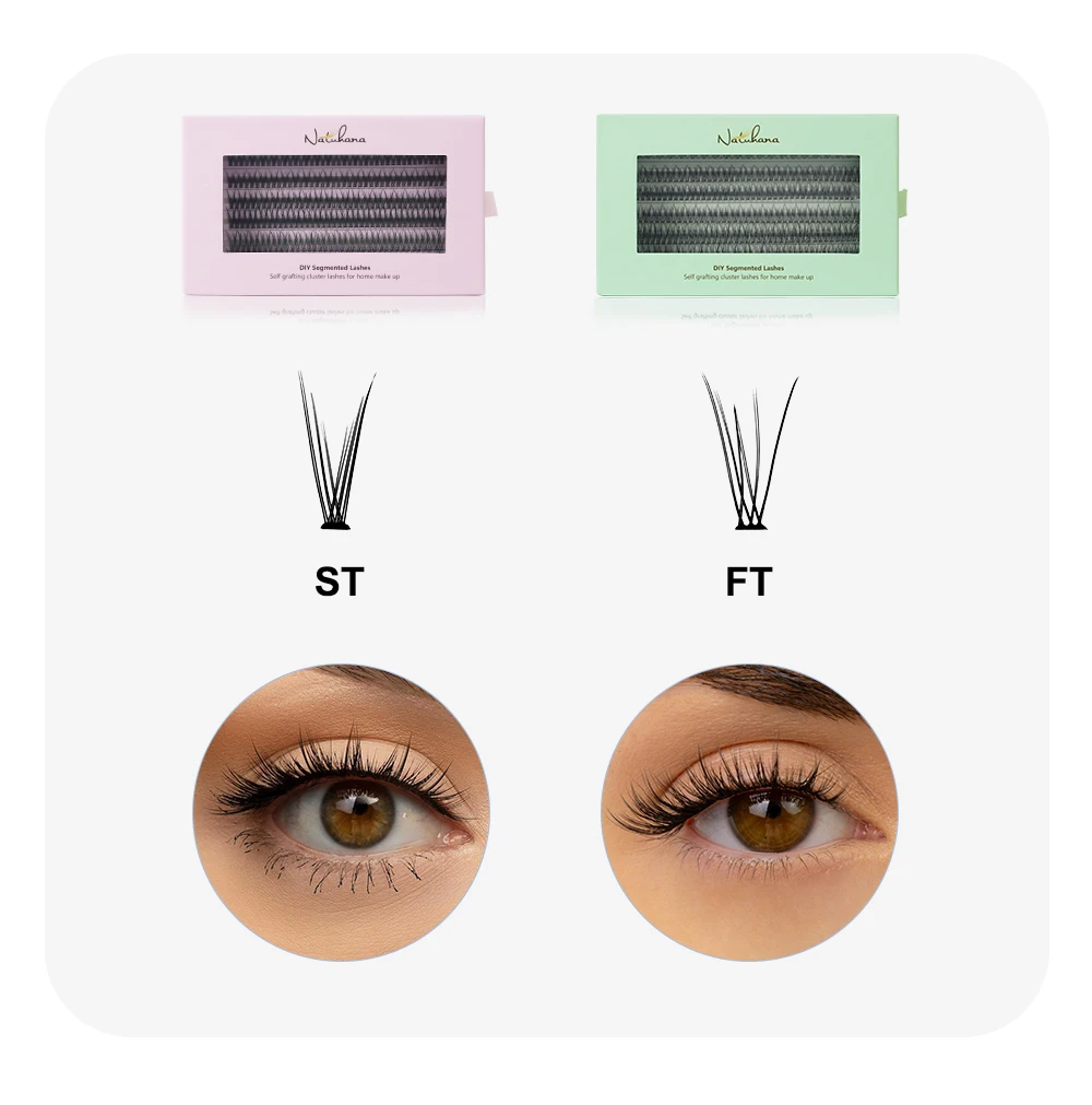 NATUHANA A-Curl Fischschwanz-Wimpernverlängerungen DIY Vorgefertigte Cluster 6 Reihen/Tray Weiche Faux-Nerz Einfach zu Vervielfältigen Natürlich Selbstklebend – Detail 4