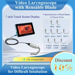 Sensorendo 7-inch Touchscreen Video Laryngoscope with Reusable Blades (MIL0/1/MAC1/2/3/4/D-Blade)for Anesthesia Intubation