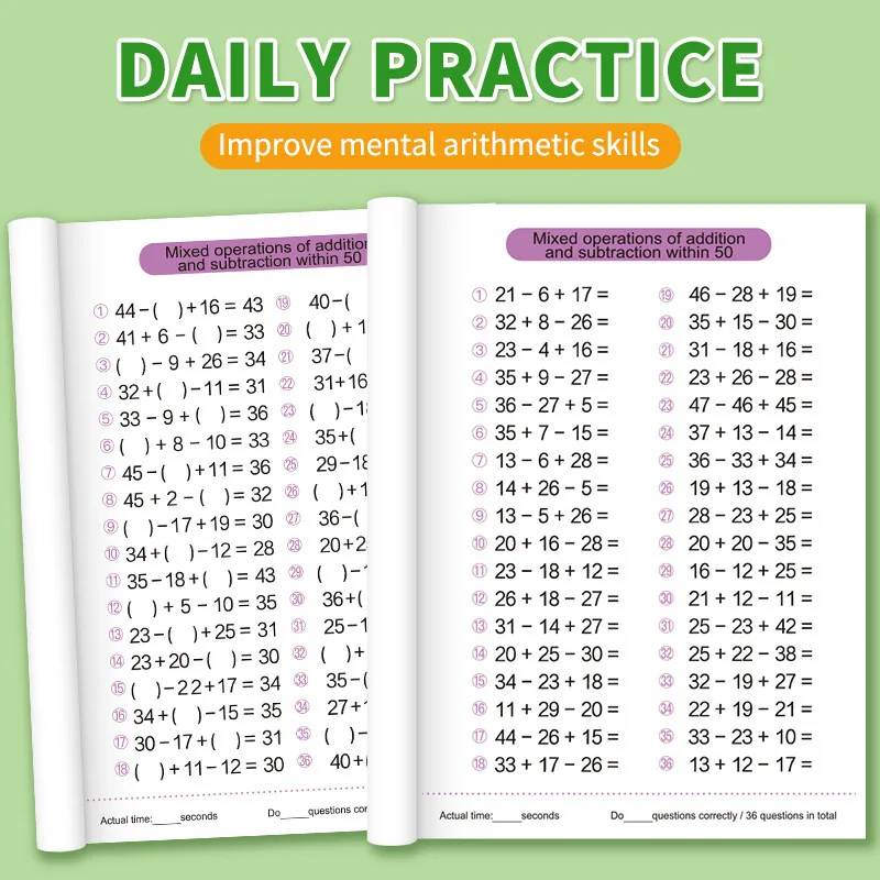Addition & Subtraction Workbook Within 10,20,50,100: Math Practice Problems for 1st-3rd Grade - Speed Drills & Timed Exercises