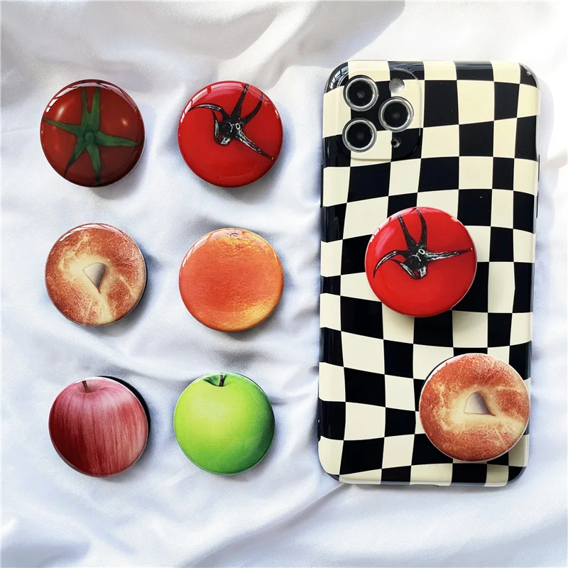 

Cute Fruit Design Phone Grip Holder 3D Funny Tomato Adhesive Back Expandable Phone Stand Anti-Drop Finger Grip Socket for Cell