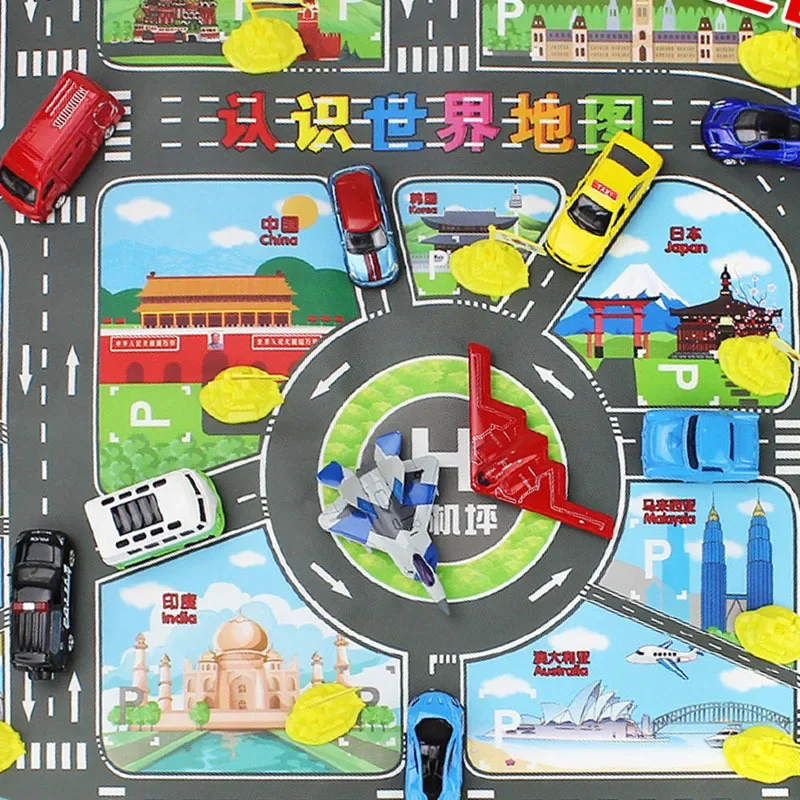 83x57cm Kids Sign Cognition Play Mat World Cognition Traffic Route Parking Scene Map Car City Scene  Learning Educational Toy