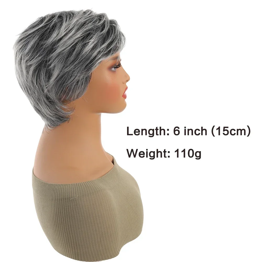 Short Natural Wigs with Bangs Soft Mommy Hair Daily Use Short Grey Ombre Curly Synthetic Hair Costume Party Wig for Women