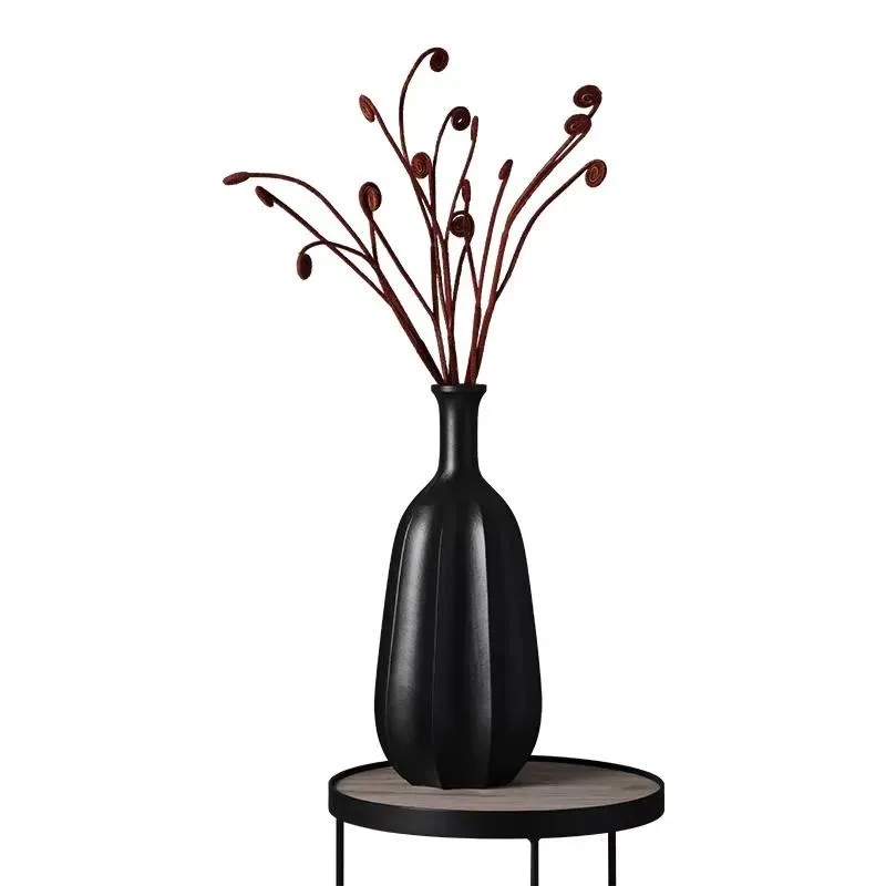 Modern Handmade Matte Black White Clay Vase 40cm High Eco Friendly Tabletop Decor Wholesale