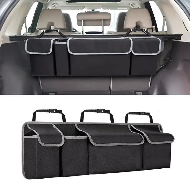 Waterproof Car Trunk Organizer with 4 Pockets - Collapsible Backseat Hanging Storage for SUV, Truck, MPV - Keep Your Cargo Neat