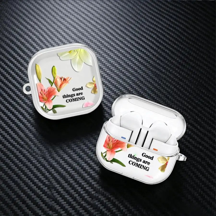 Clear Earphone Cases Cover Case For Samsung Galaxy Buds Live 3 FE 3Pro 2 4Pro 4 Pro Pink Lily