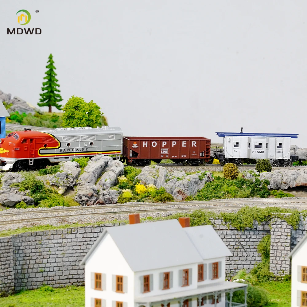 HO Scale 1:87 Train Car 2Pcs Set,36ft Hopper Wagon & Caboose,Railway Car for Model Railroad Sand Table Scene Collection Toy