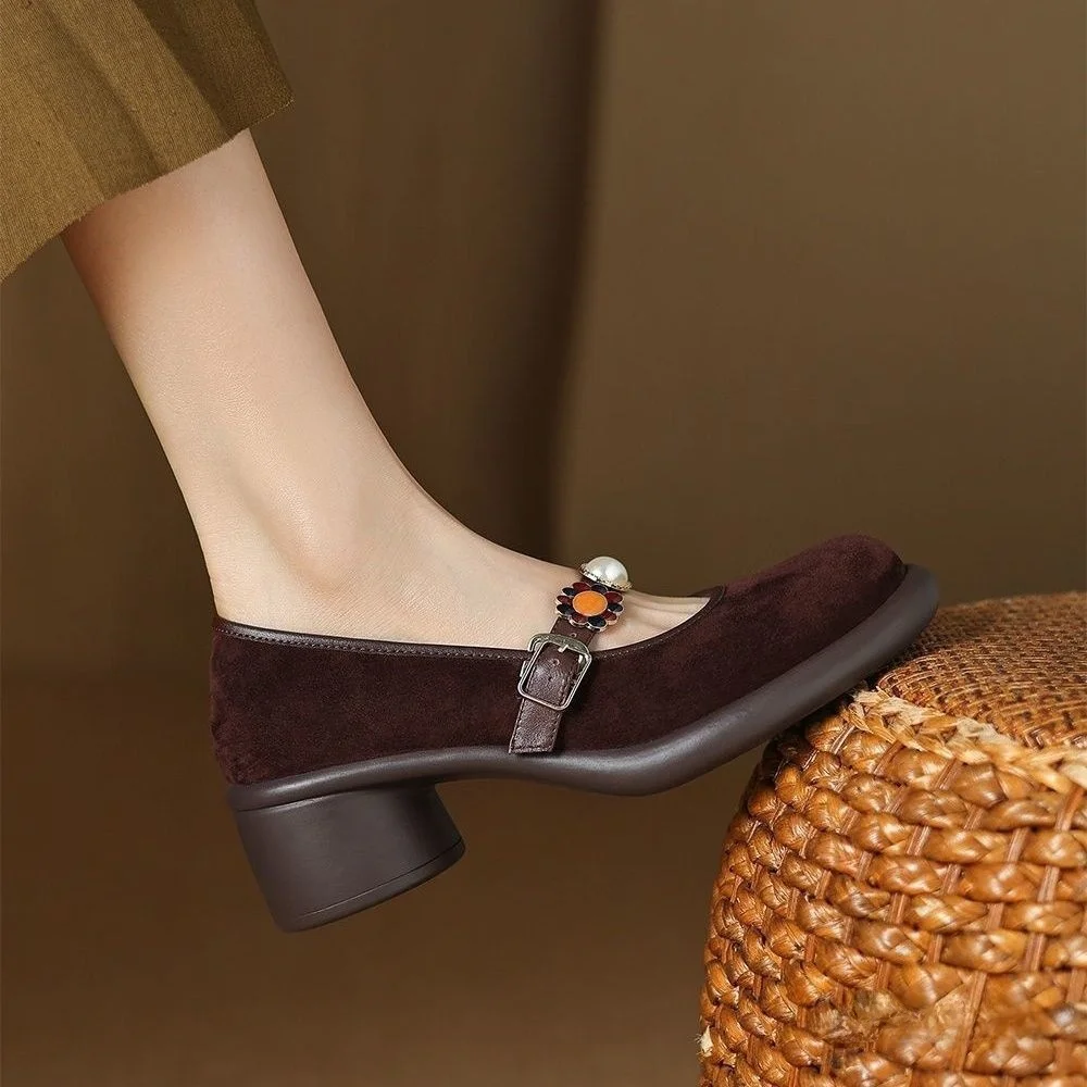 الفرنسية خمر المنخفضة قطع ماري جين أحذية المرأة الربيع الصيف جديد جولة رئيس كعب مسطح المطاط تسولي طبقتين جلد الخنزير بطانة #2