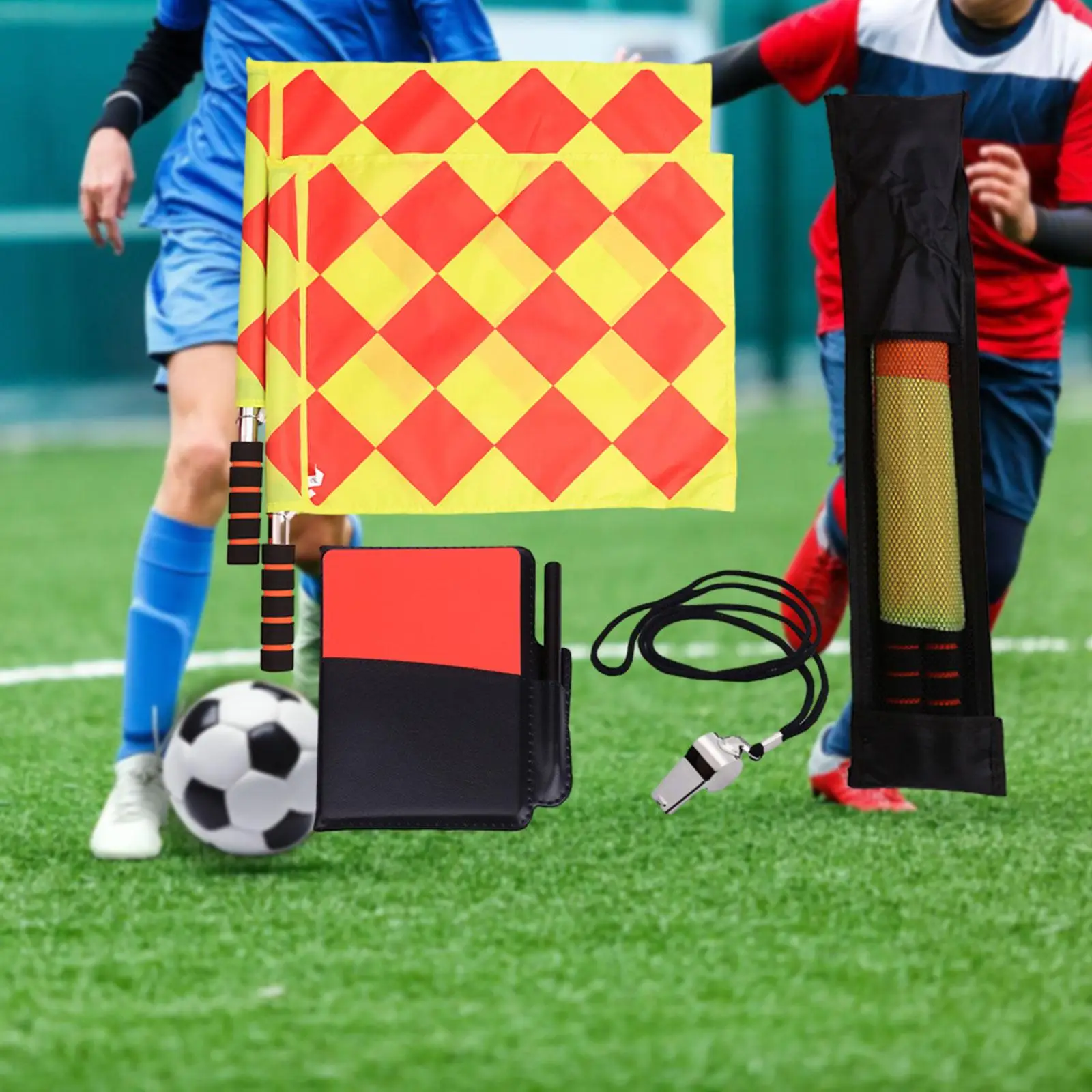 サッカー審判旗キット 審判アクセサリーセット 審判笛 スポンジハンドル ノートブック バスケットボールトレーニング用審判カード