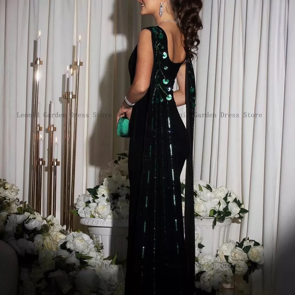 Elegant Evening Dresses O Neck Sleeveless Prom Gowns Sequined Back Zipper Floor Length Front Slit Mermaid 2024 فساتين السهرة