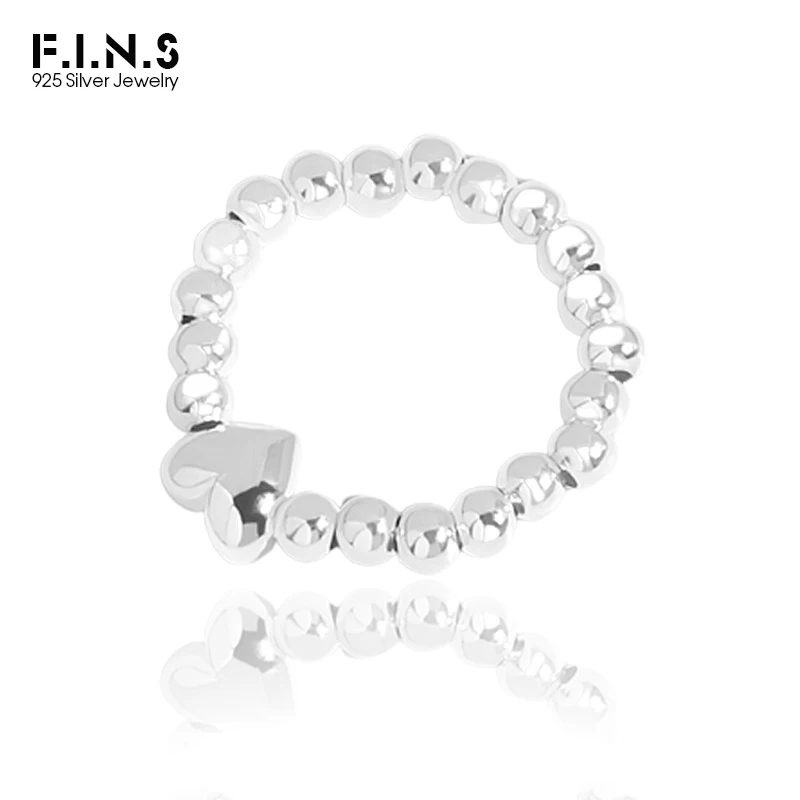 F.I.N.S INS Minimalist S925 Sterling Silver Round Bead Ball Ring Elastic Rope Adjustable Small Tiny Heart Finger Rings for Women