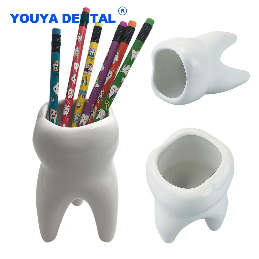 Dental Tooth Shape Ceramic Pen Pencil Pot Holder Dentistry Storage Container Desk Organizer Creative Clinic Supplies for Kids