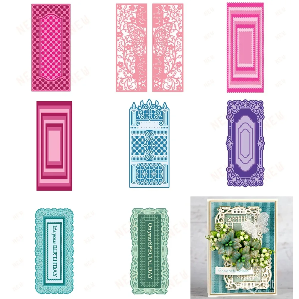 Pretty Slim Ornate Rectangle Cutting Dies New Diy Molds Scrapbooking Paper Making Cuts Crafts Template Handmade Card Art