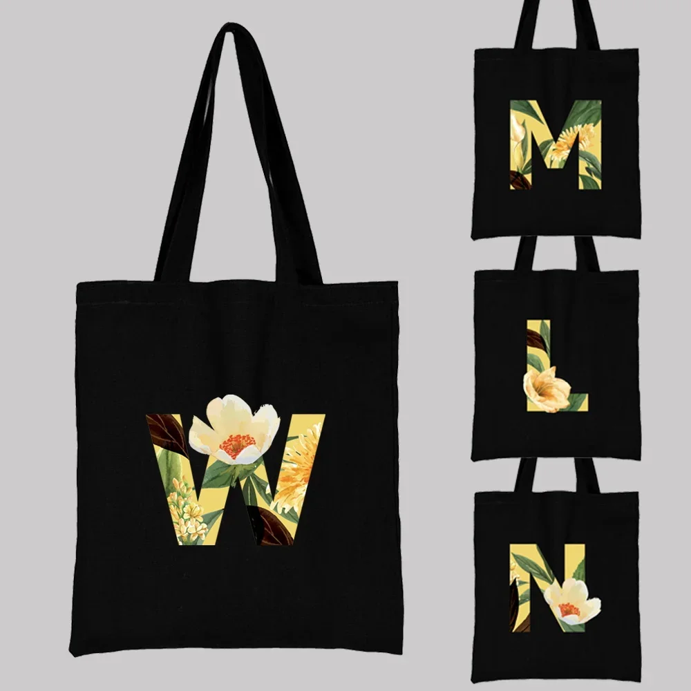 

Handbags Ladies Shopping Bag Floral Letter Pattern Series Handbag Shopper Harajuku Style Bag College Student Canvas Tote Bag