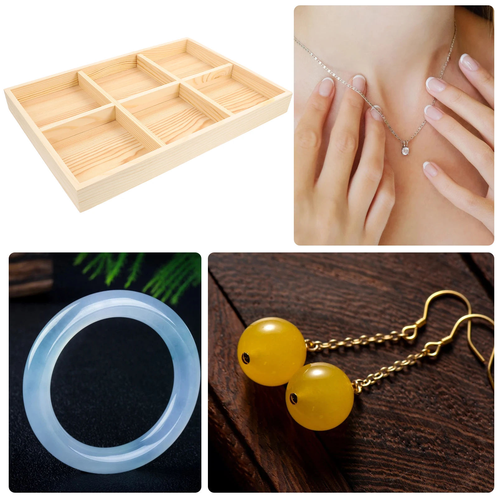 

Wooden Jewelry Storage Tray Ring Earring Organizer Plate Home Decorative Display Case Trinket Tray Household Jewelry Container