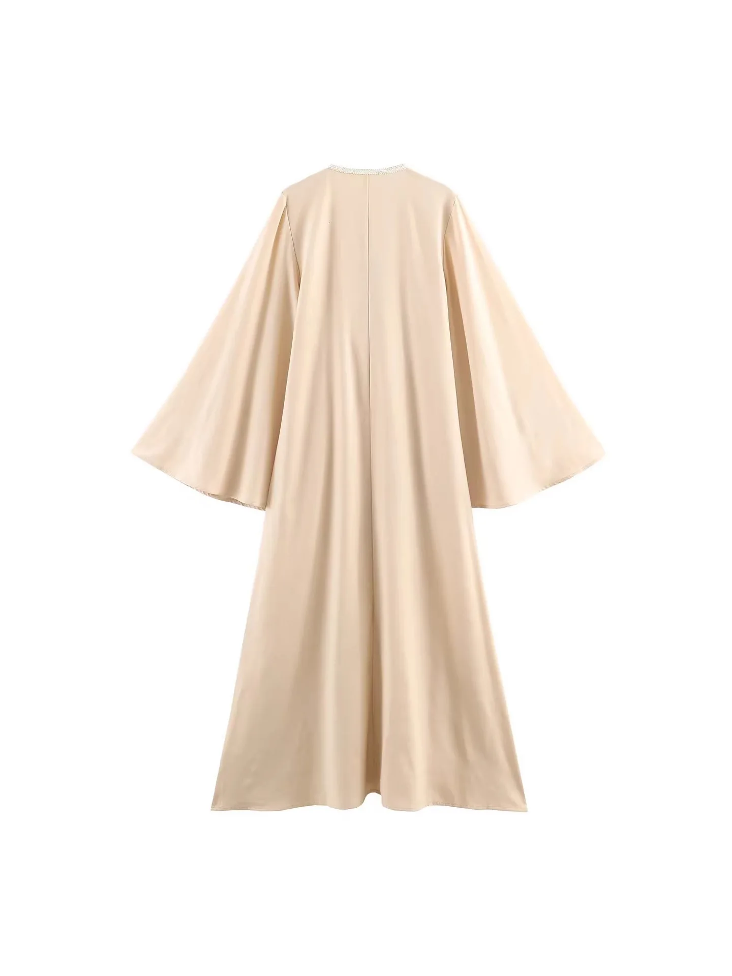 Withered Spring New Women's Fashion Vacation Style Versatile Loose Positioning Embroidered V-neck Wide Sleeve Dress