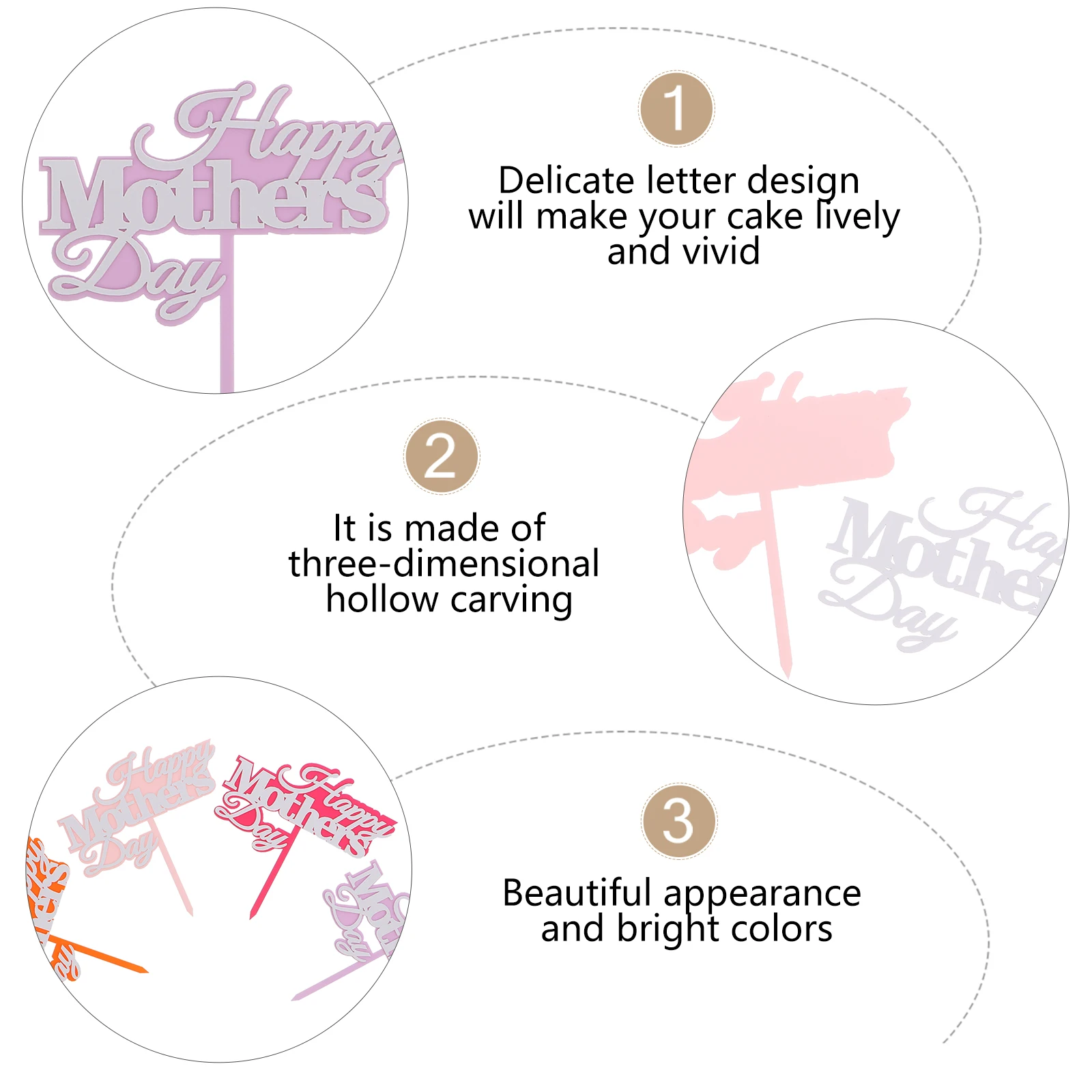 

Acrylic Mother's Day Birthday Party Cake Topper Decorations 3D Letter DesignCake Insert Party Cake Topper Picks