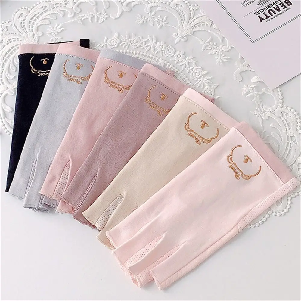 Cute Thin Sun Protection Gloves Short Fingerless Sunscreen Gloves Elastic Anti-UV Mittens Female