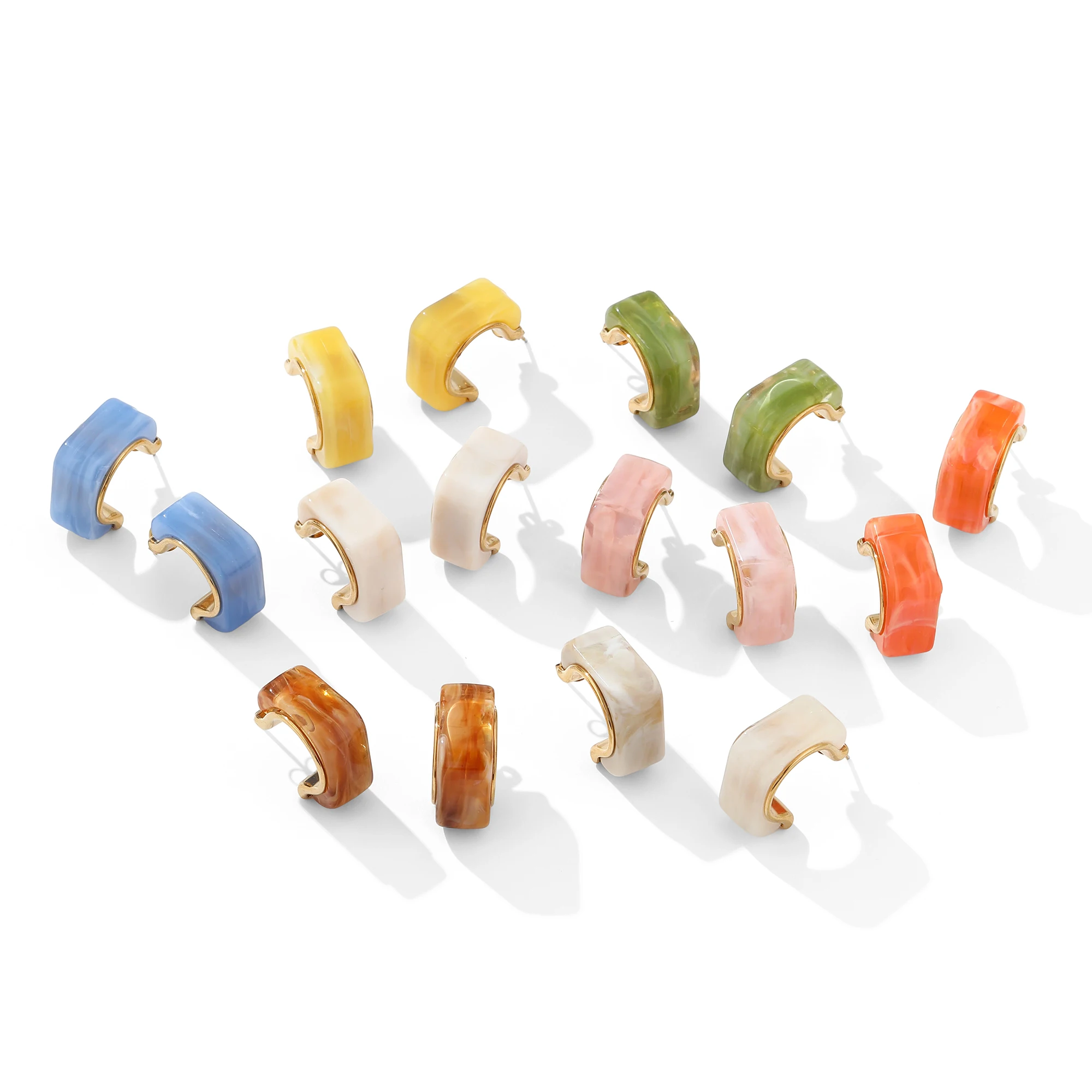 Trendy 14K Gold Plated Stainless Steel Acrylic Resin C-Shaped Hoop Geometric Square Huggie Earrings for Women Candy Color