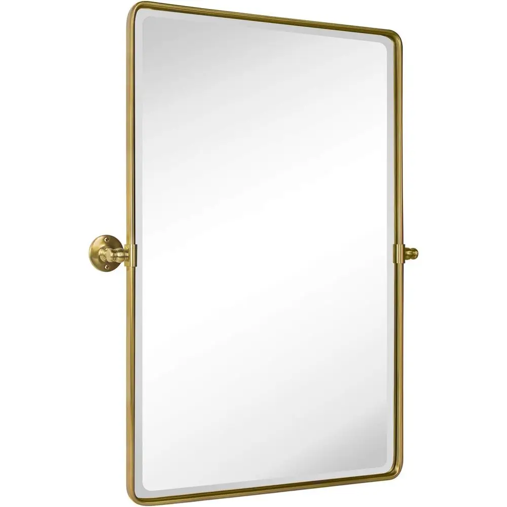 Gold Pivot RecBathroom Vanity Mirrror armhouse able Rounded Metal ed Pivoting Bathroom Mirror with Beveled Mirrror, Overall 26.9