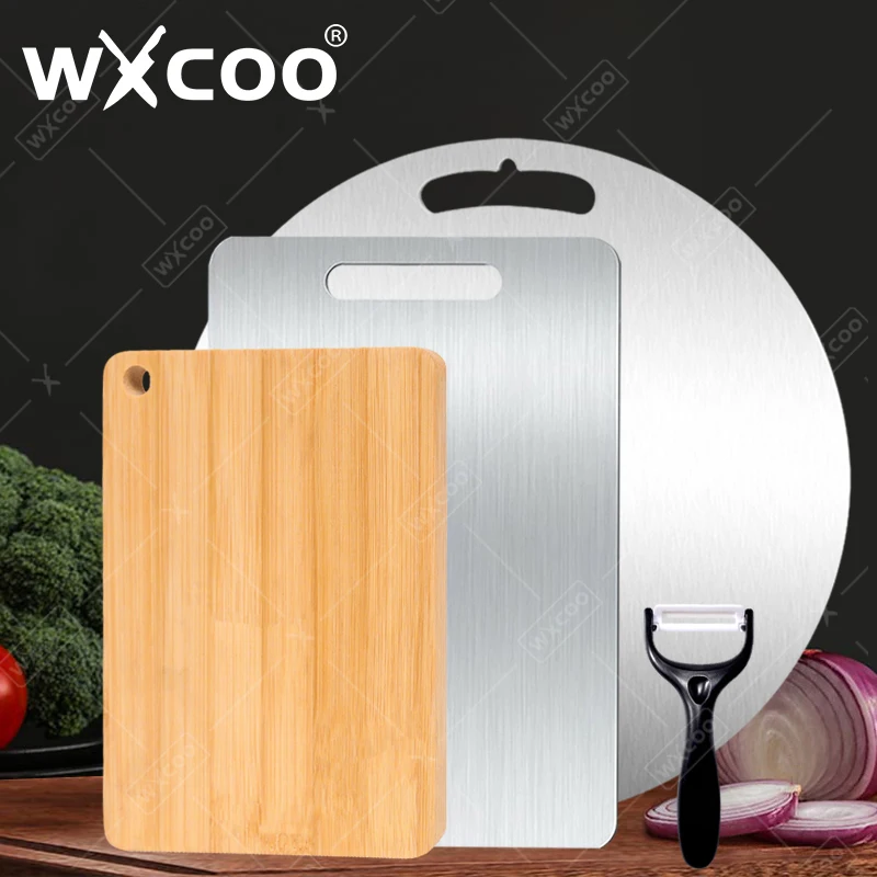 

WXCOO двусторонняя разделочная доска из нержавеющей стали или натурального бамбука, кухонная разделочная доска, разделочная доска для фруктов, мяса, овощей