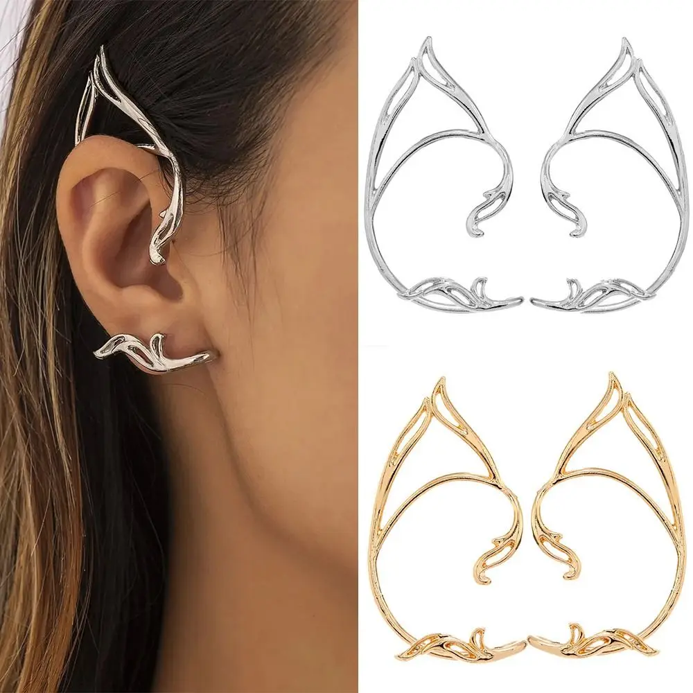 Cute Alloy Elf Ear Clip Korean Style Ear Cuff Cat Ear Hollow Ear Clips Single Side Earrings Jewelry Accessories Party