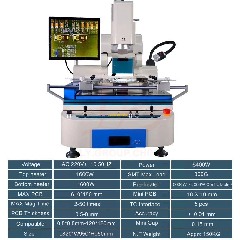 LY-G900A industrielle halbautomat ische 3 Zonen max 61x48cm Heißluft ausrichten bga Nacharbeit station 220v 8400w für große Chipsätze Motherboards