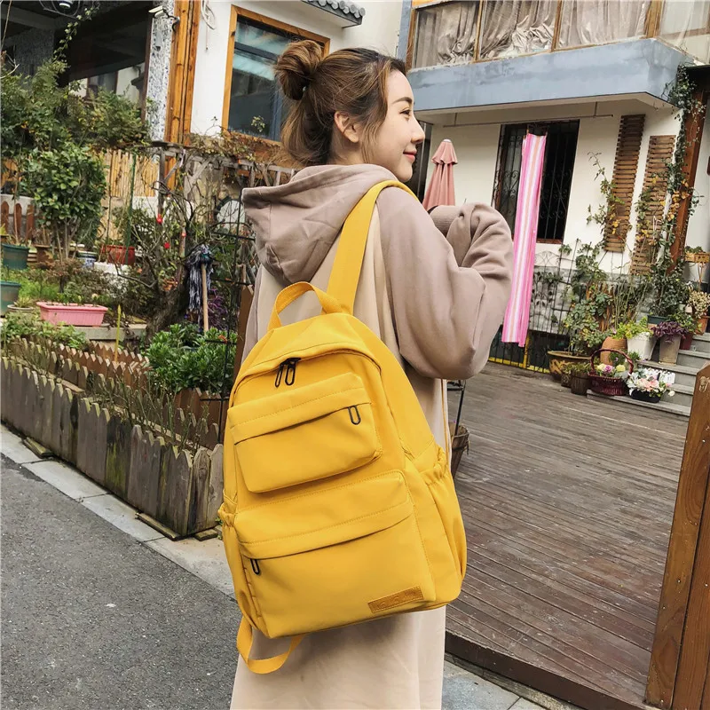 2024New Korean Large-capacity Outdoor Backpack Boys and Girls Solid Color School Bag Female Wear Oxford Cloth Student Backpack