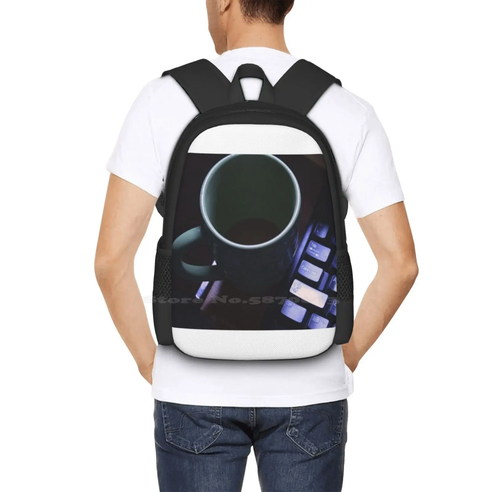 Forgotten Coffee Hot Sale Backpack Fashion Bags Desk Computer Third Stock Blue Joe Dark Keyboard Life Electronics Black Behind