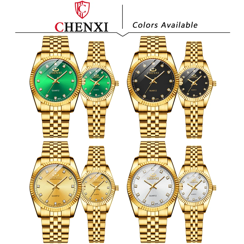 CHENXI Business Gold Couple Wristwatches Waterproof Luminous Couples Watch Fashion Stainless Steel Band Man Woman Watches