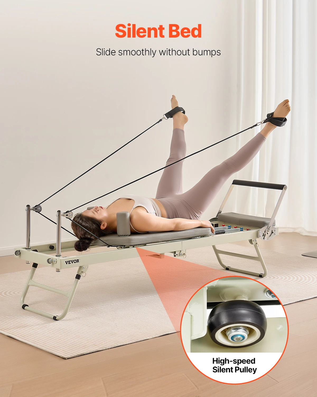 VEVOR Foldable Pilates Reformer Pilates Workout Machine for Home Gym Studio Use, Pilates Bed with Dual Resistance- Spring & Cord view 4