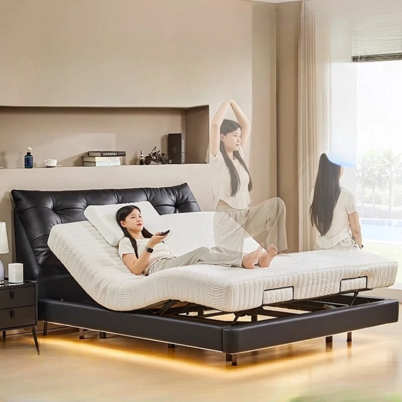 

Electric Luxury Bed Upholstered Double Home Headboard Cute Bed Modern Black Cama De Lujo Para Dormitorio Bedroom Furnitures
