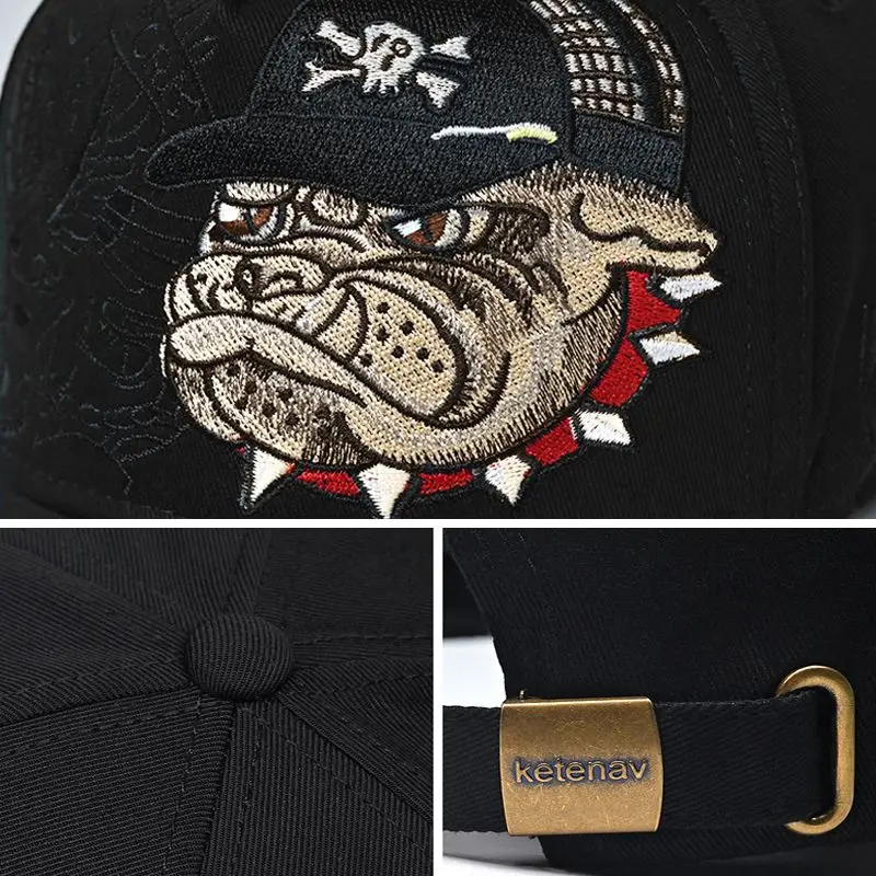 Hat Male Baseball Cap Personalized Bulldog Embroidered Black Trendy Cool Gift for Friends Trendy Brand Sun-Proof Peaked Cap