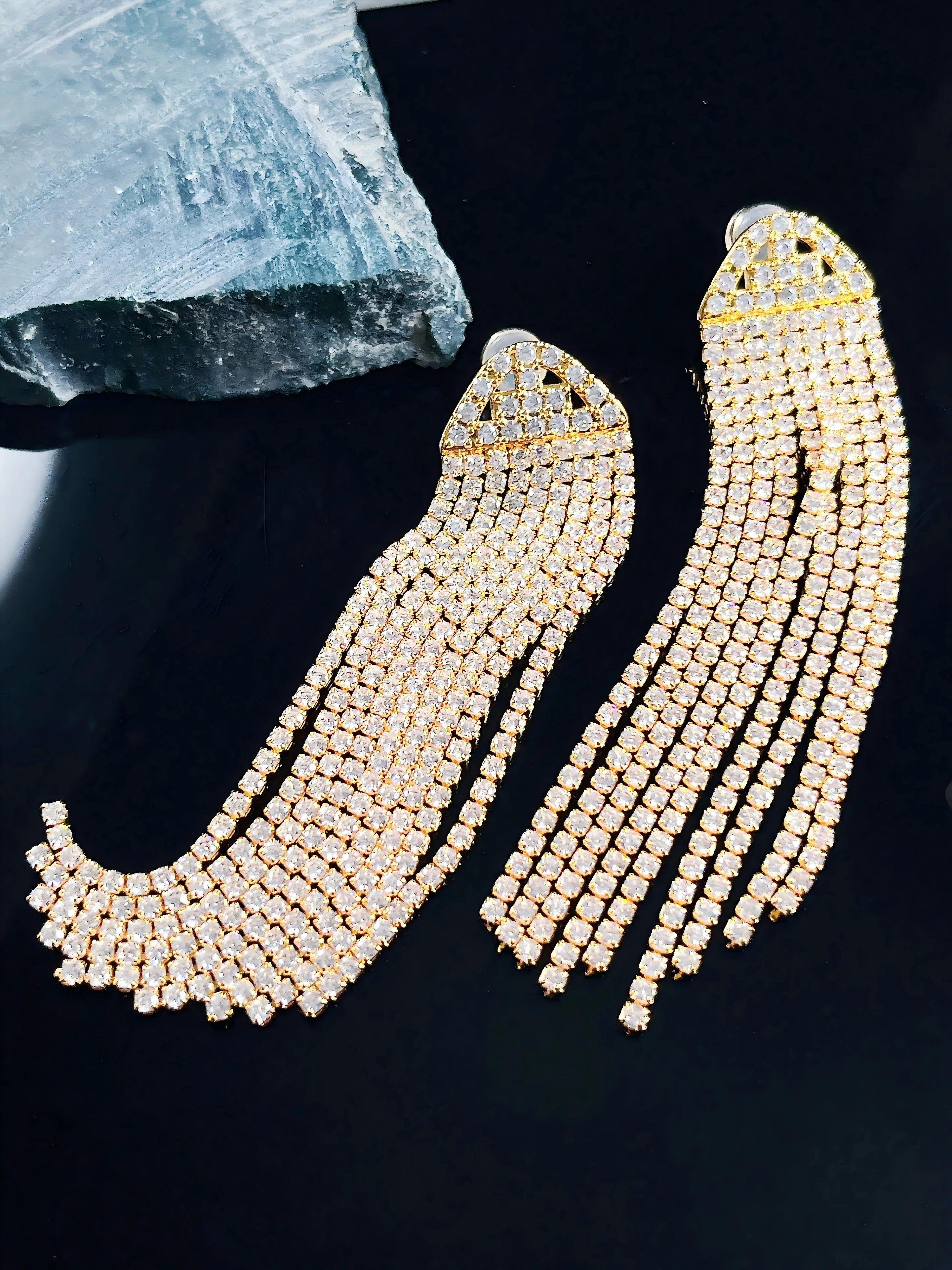 

Exaggerated Light Luxury Long Tassel Earrings with Zirconia European American Style Niche Design Fashion Accessory