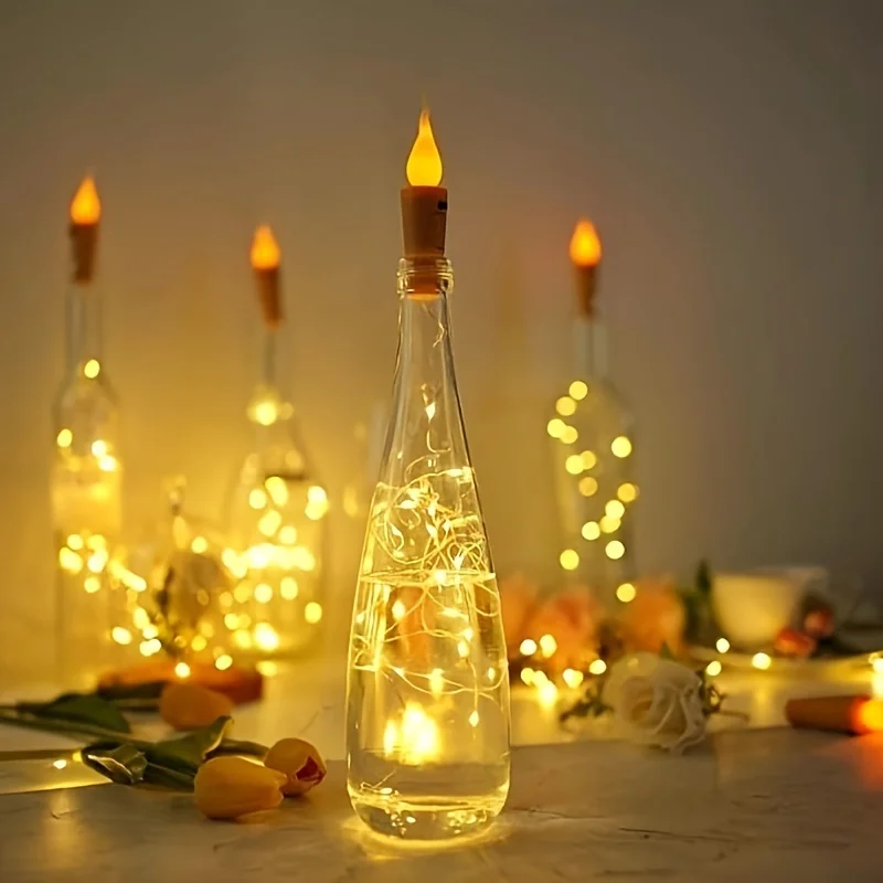 10 Packs Silver Wire Bottle Lights - LED Flameless Candles with Cork Bottle String, Battery Powered Mini Fairy Lights for DIY, P