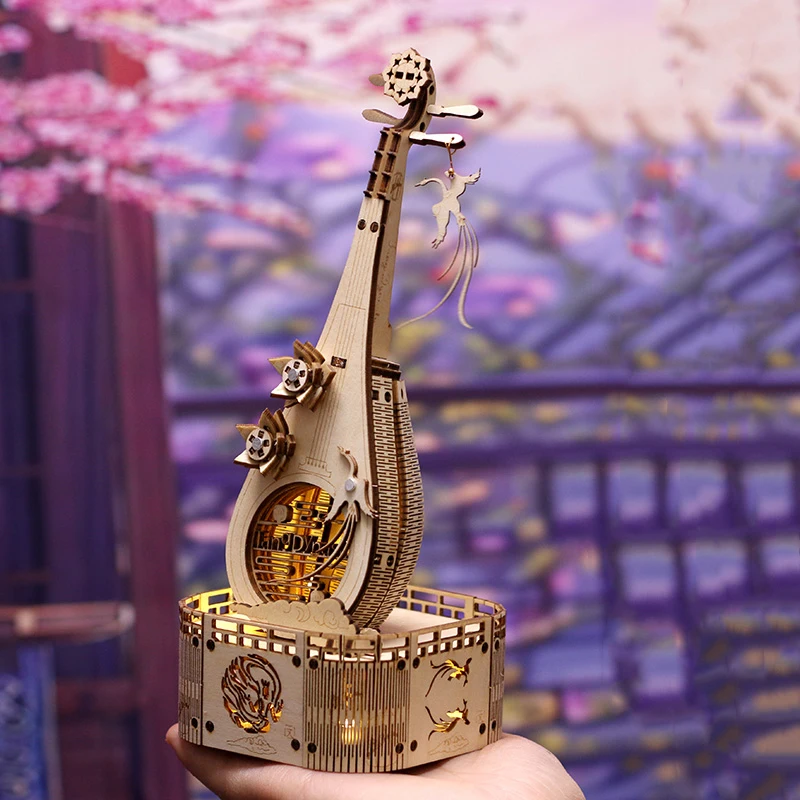 DIY 3D drewniane puzzle miniaturowe zestawy modeli zmontowane chińska lutnia instrument klasyczny puzzle dla przyjaciół prezenty urodzinowe
