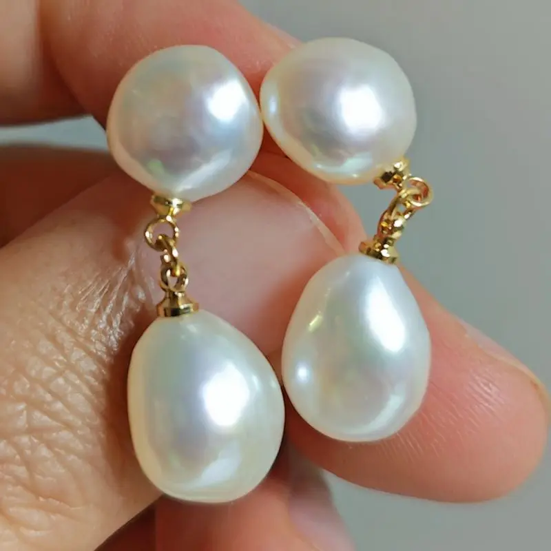 

Natural white Baroque pearl earrings 18K freshwater pearl pendant Diamond Ear Cuff Formal Wedding Art Clip-on Office Chandelier